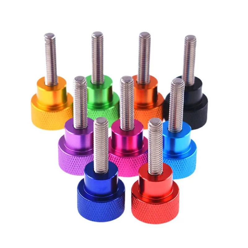 M4*L=4-80mm Aluminum Alloy Thumb Screw Aluminum Knurled Head Stainless Steel Thread Hand Tighten Screws Bolts Anodized 10 Colors