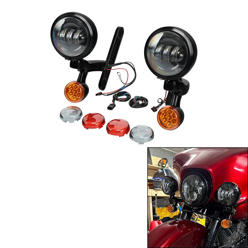 Motocykl 4,5 "LED światło przeciwmgielne mijania lampa pomocnicza i wiadro obudowy dla Harley Touring Electra Glide Road King FLHX 1994-2024
