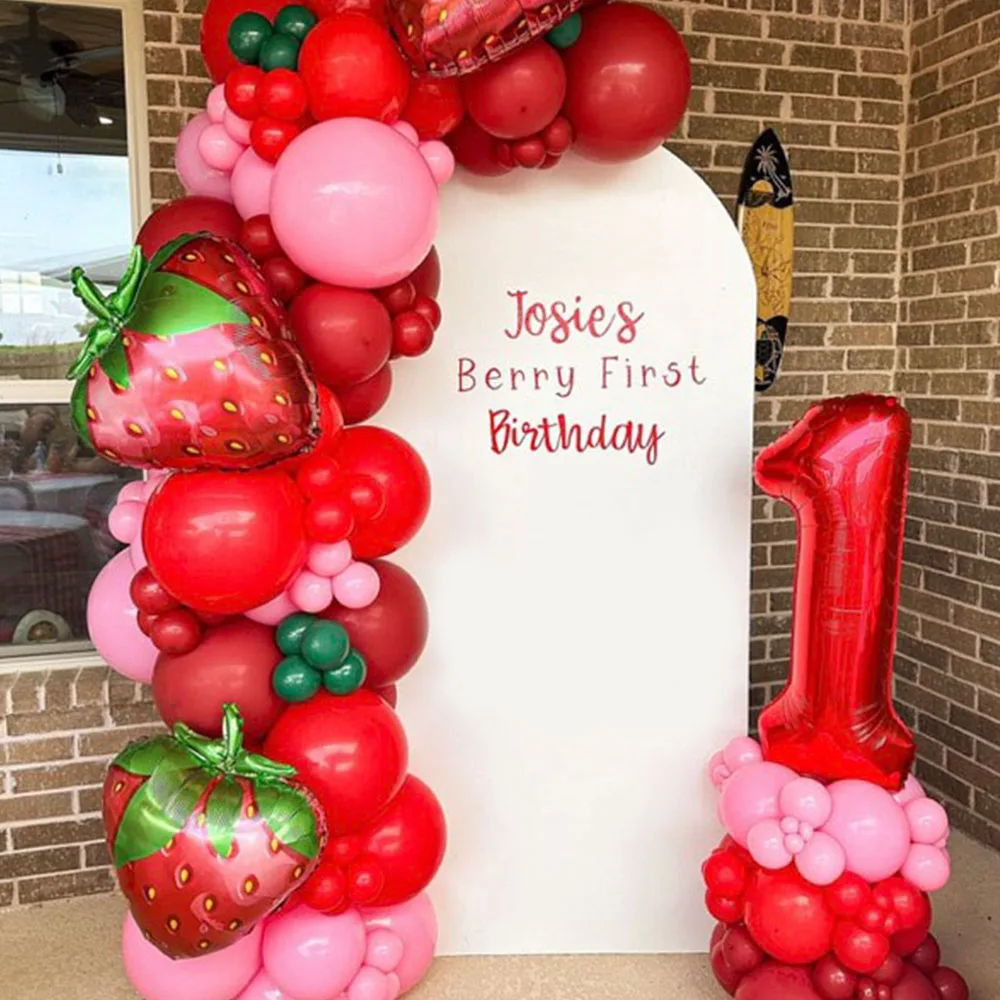 

109Pcs Strawberry Theme Party Red Numbers Foil Balloon Garland Arch Kit Kids Birthday Girl Wedding Baby Baptism Decorations