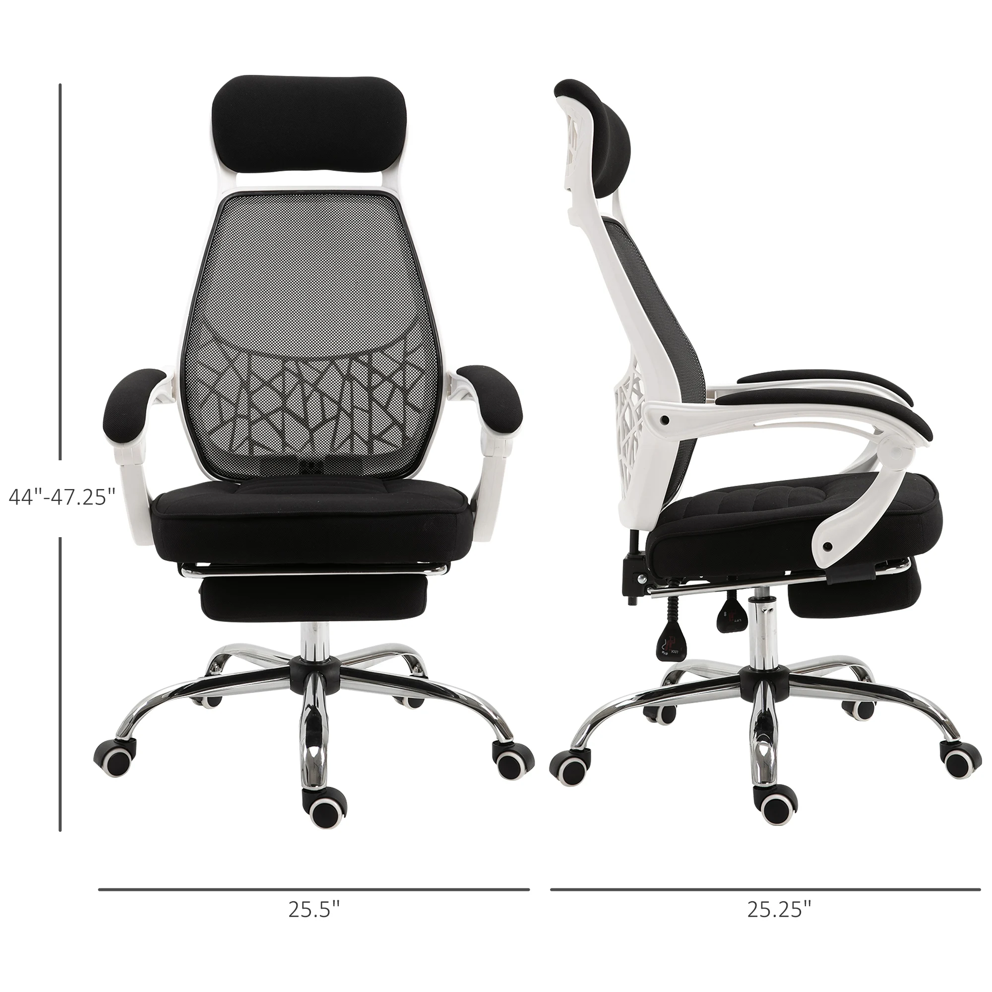 Ergonomic High Back Mesh Office Chair Swivel Reclining Computer Desk Chair with Retractable Footrest, Headrest, Padded Armrest view 2
