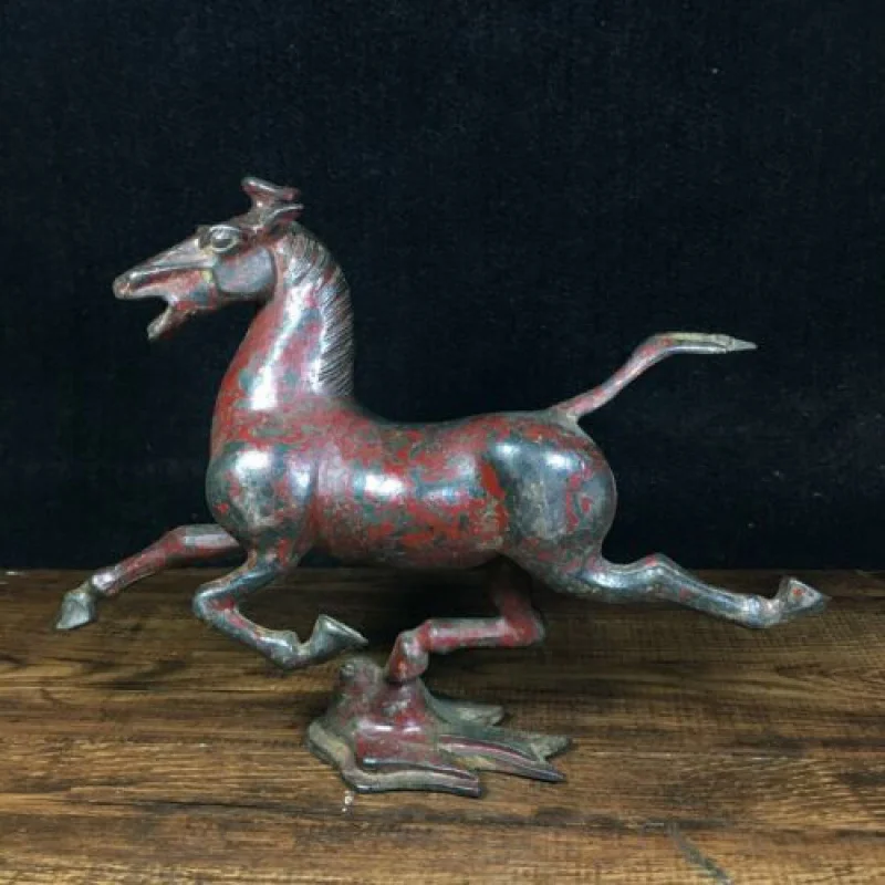 

7.8" Exquisite Chinese old antique bronze ware Horse and swallow Statue