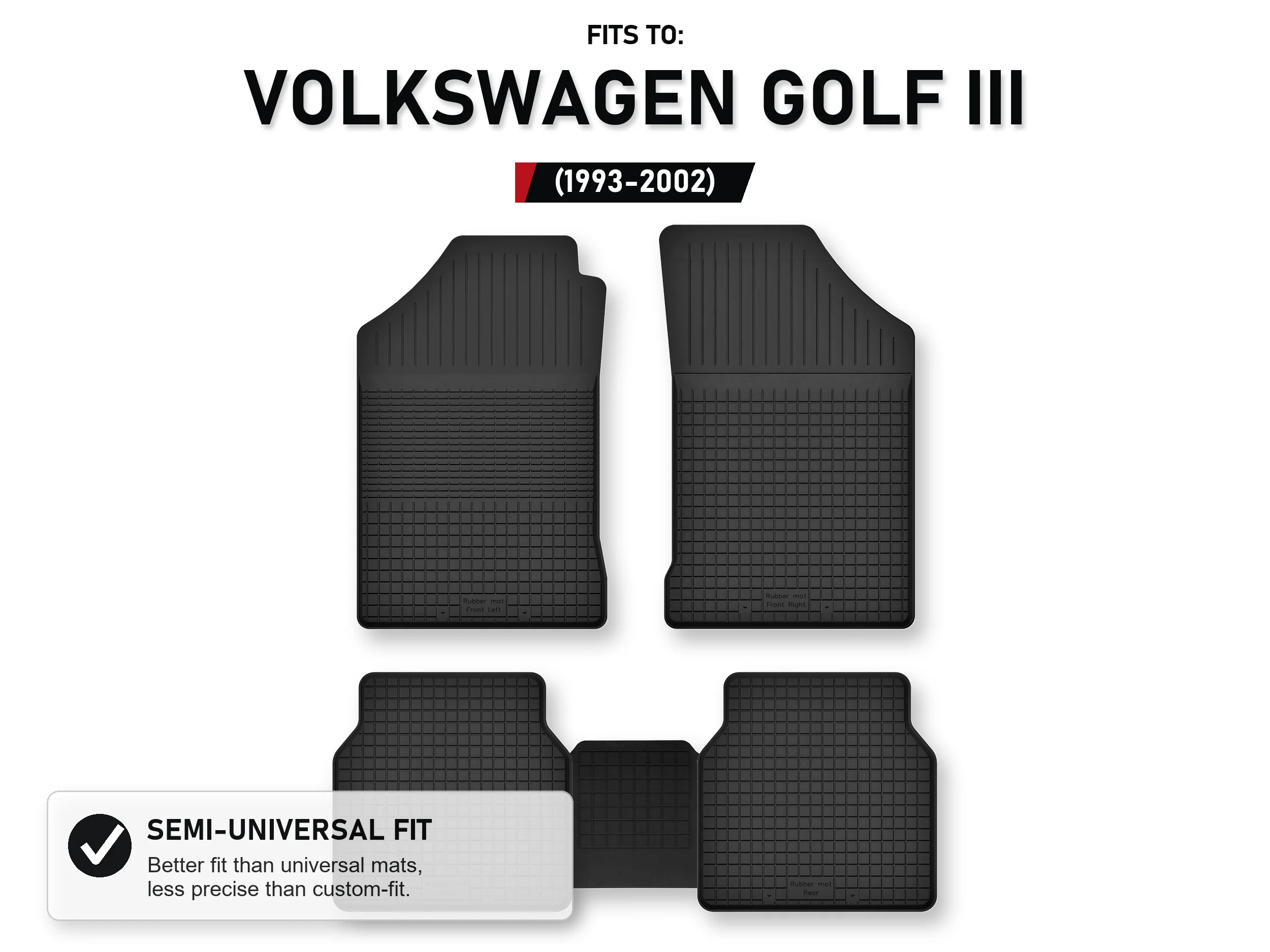Tapijten in de bak met tunnel voor: Volkswagen Golf Iii 1993-2002 5 stuks