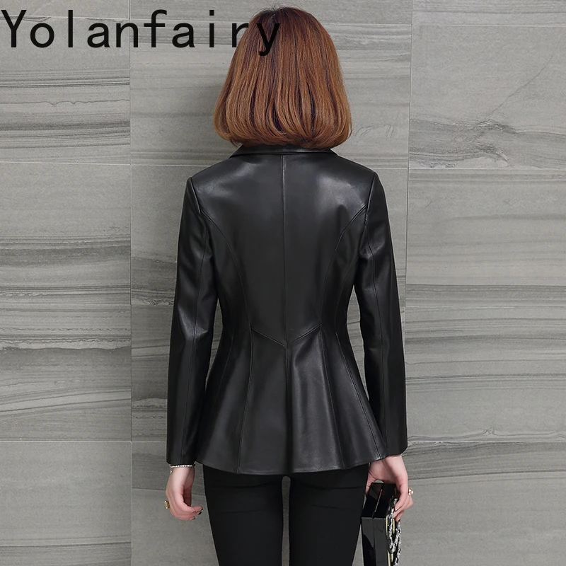 YOLANFAIRY Cappotto da abito in vera pelle di pecora moda Donna Primavera Autunno Giacca corta in vera pelle slim fit Donna Stile coreano