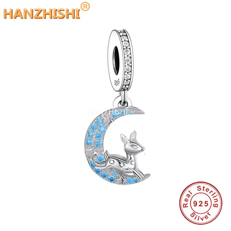 925 Sterling Silver Deer Blue Moon Pendant Necklace Jewellery Anniversary Birthday Gift for Sister Mum Wife Girlfriend Child