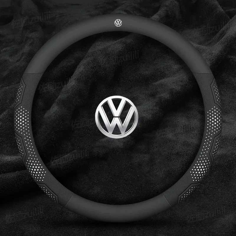 

For Volkswagen T-ROC T-Cross Touareg Polo Passat Golf GTI Beetle Magotan Tiguan CC Carbon fiber Leather Car Steering Wheel Cover