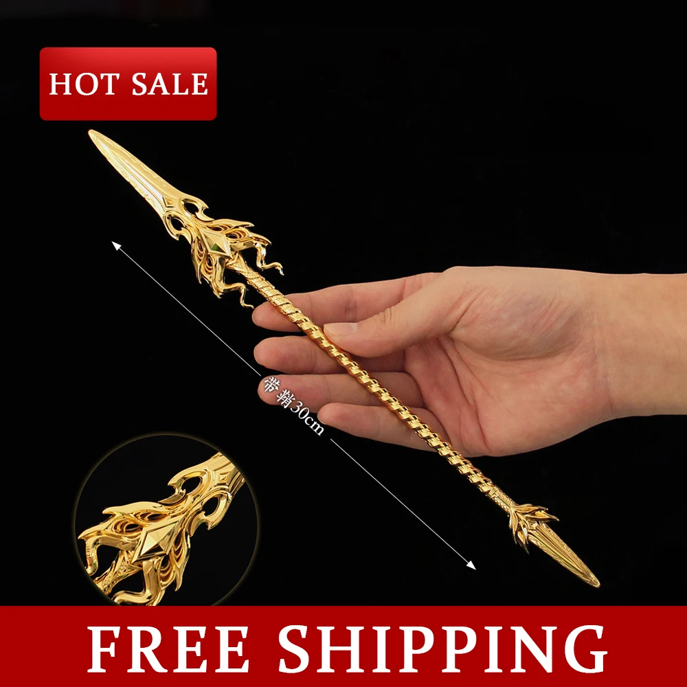 Soul Land Golden Dragon Spear, Anime Prospère, Modèle en métal, Porte de la dynastie Tang, San Sword plus riche, Jouets de collection, Cadeau pour garçons, 22cm