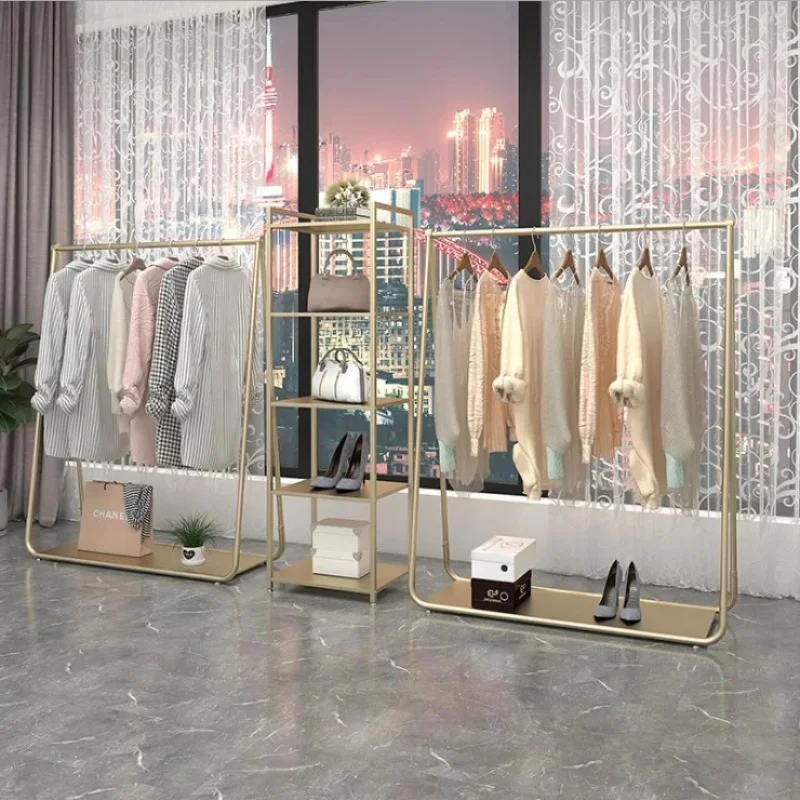 

Customize.Men's and Women's Clothing Store Shelf Steel Floor-Type Clothing Rack with Hanging Feature Shoe Bag Rack Decoratio