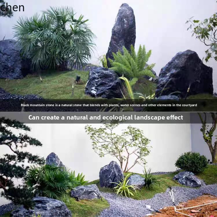 Black Mountain Stone Water Bowl Fake Mountain Water Courtyard Landscape Stone Natural Raw Stone Fish Pond