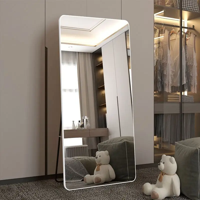 Full Body Floor Mirror Wall Mounted Bedroom Women's Style Clothes Try on Wall Sticker Metal Frame Home Essential Mirror
