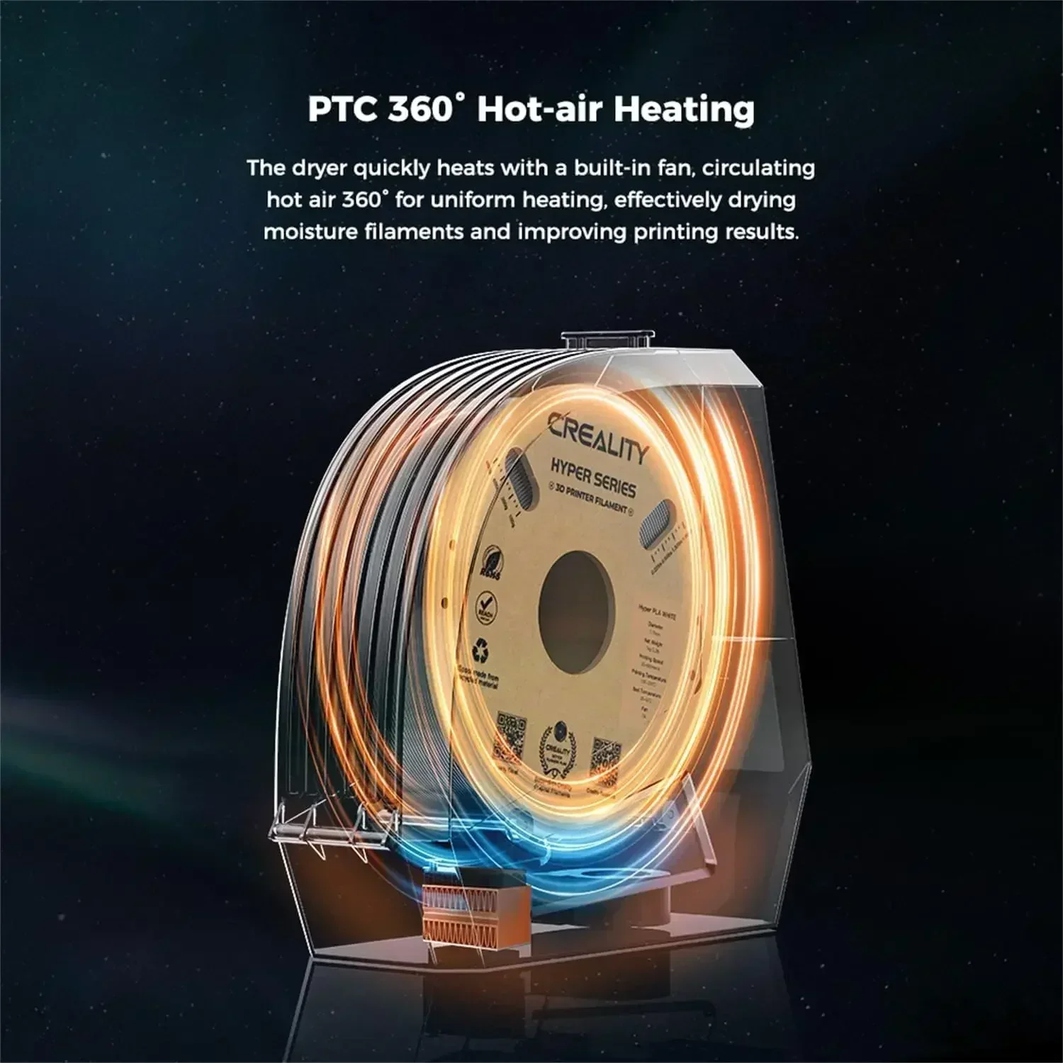 CREALITY Space Pi Filament Dryer Adjustable Temperature 360° Hot-air Heating 45℃-70℃ Drying for 1KG 1.75/2.85mm 3D Filament