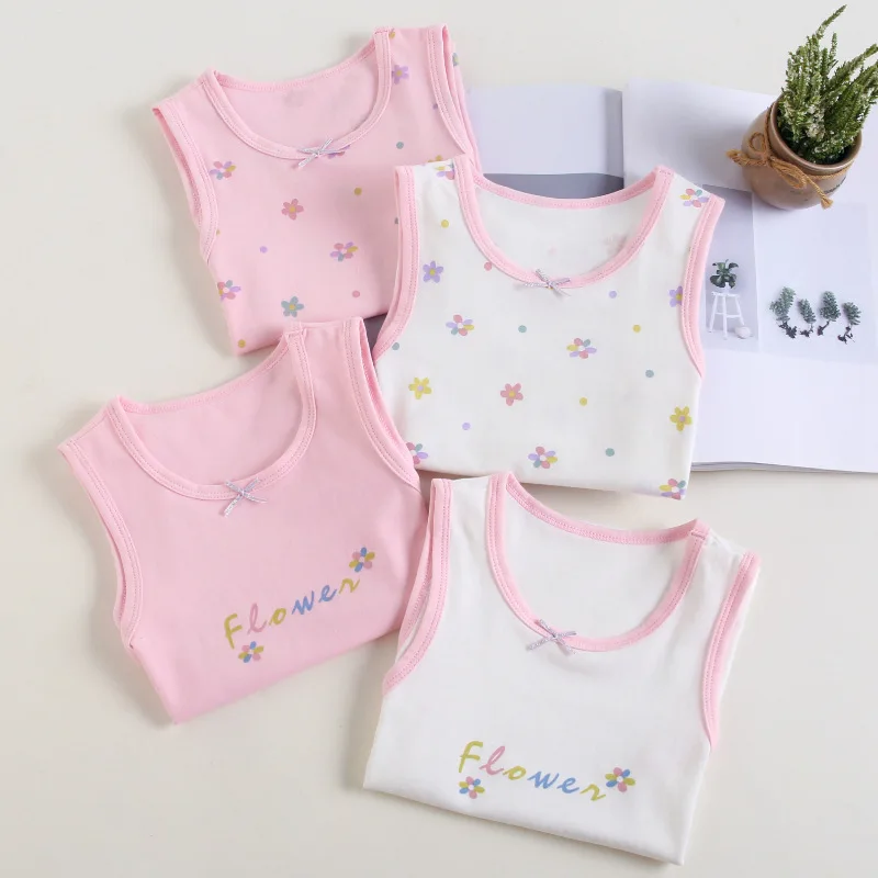 2023 Summer New Girls' Tank Top Children's Baby Strap Pure Cotton Round Neck Sleeveless Class A Children's Clothing