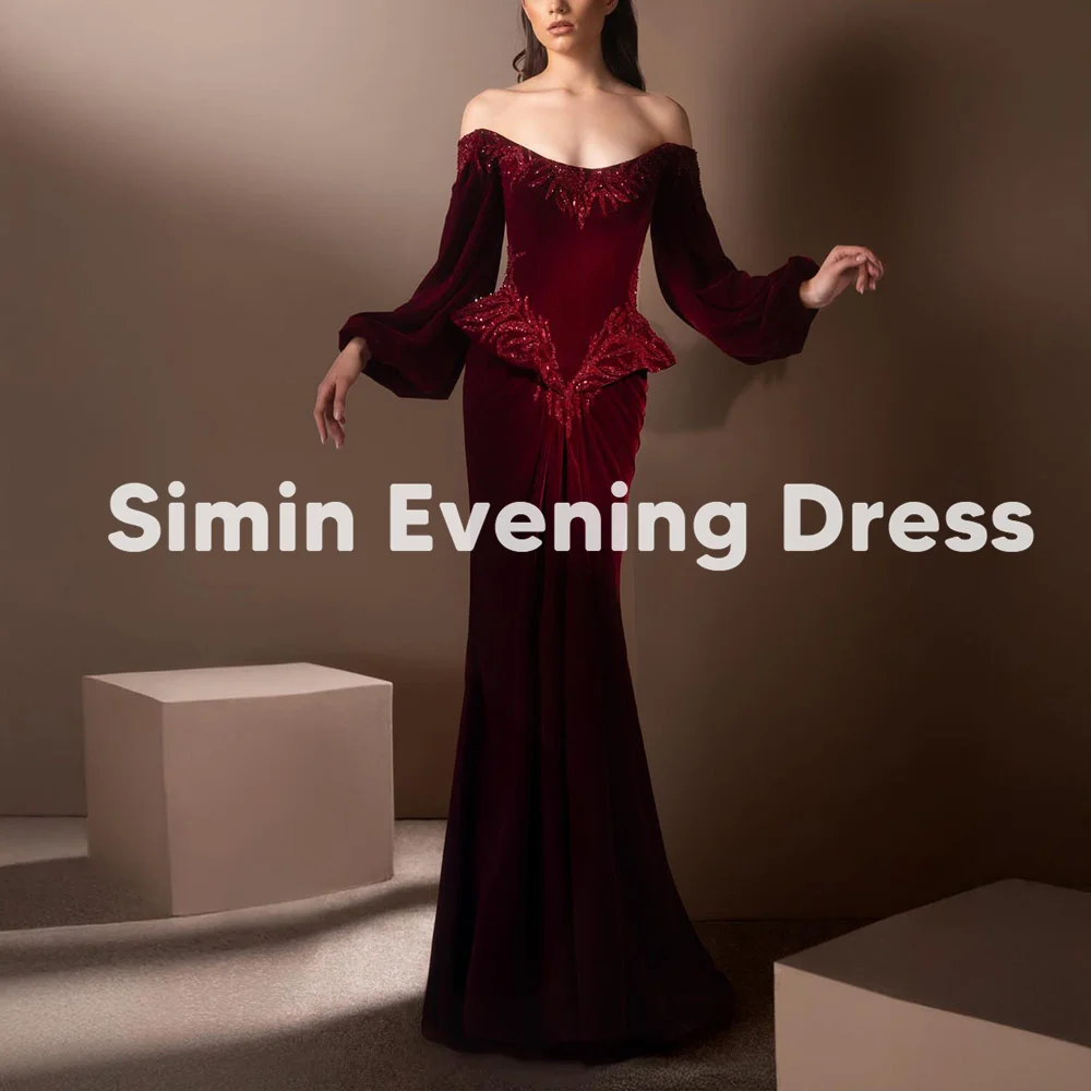 

Simin Women's Customized Velour Boat-neck Beaded Evening Dresses With Long Sleeves Floor-Length Elegant Party Dresses 2025