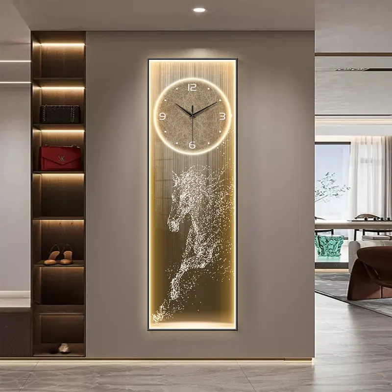 Modern Luxury Steed Entrance Clock Wall Clock Living Room Successful Arrival Narrow Strip Decorative Painting Creative Art Watch