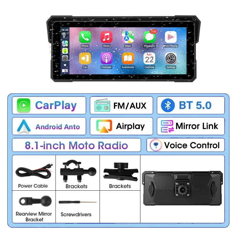 Srnubi 8.1-inch Motorcycle DVR Navigatie GPS Draadloze Carplay Moto Android Auto IP67 Waterdichte Monitor Motorhelm Camera