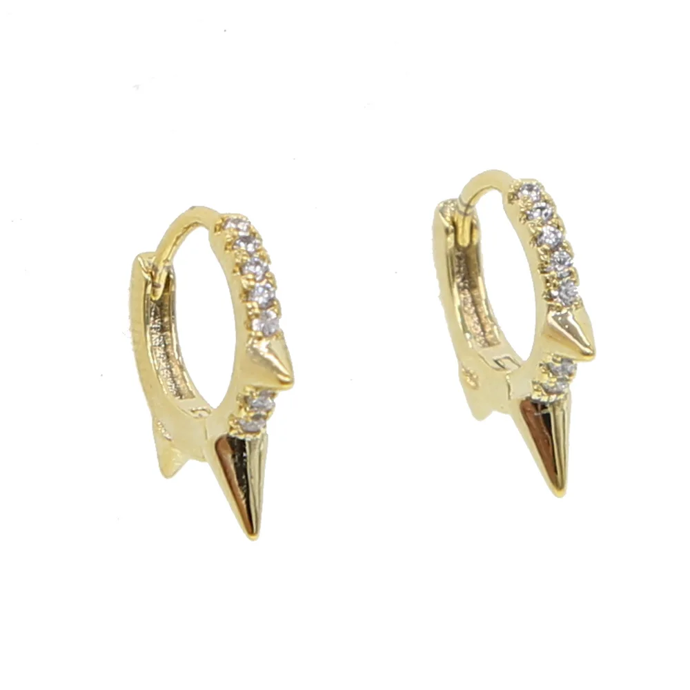 2018 three mini spike punk style women earring round cz hoop minimal delicate design Gold color wholesale high quality jewelry