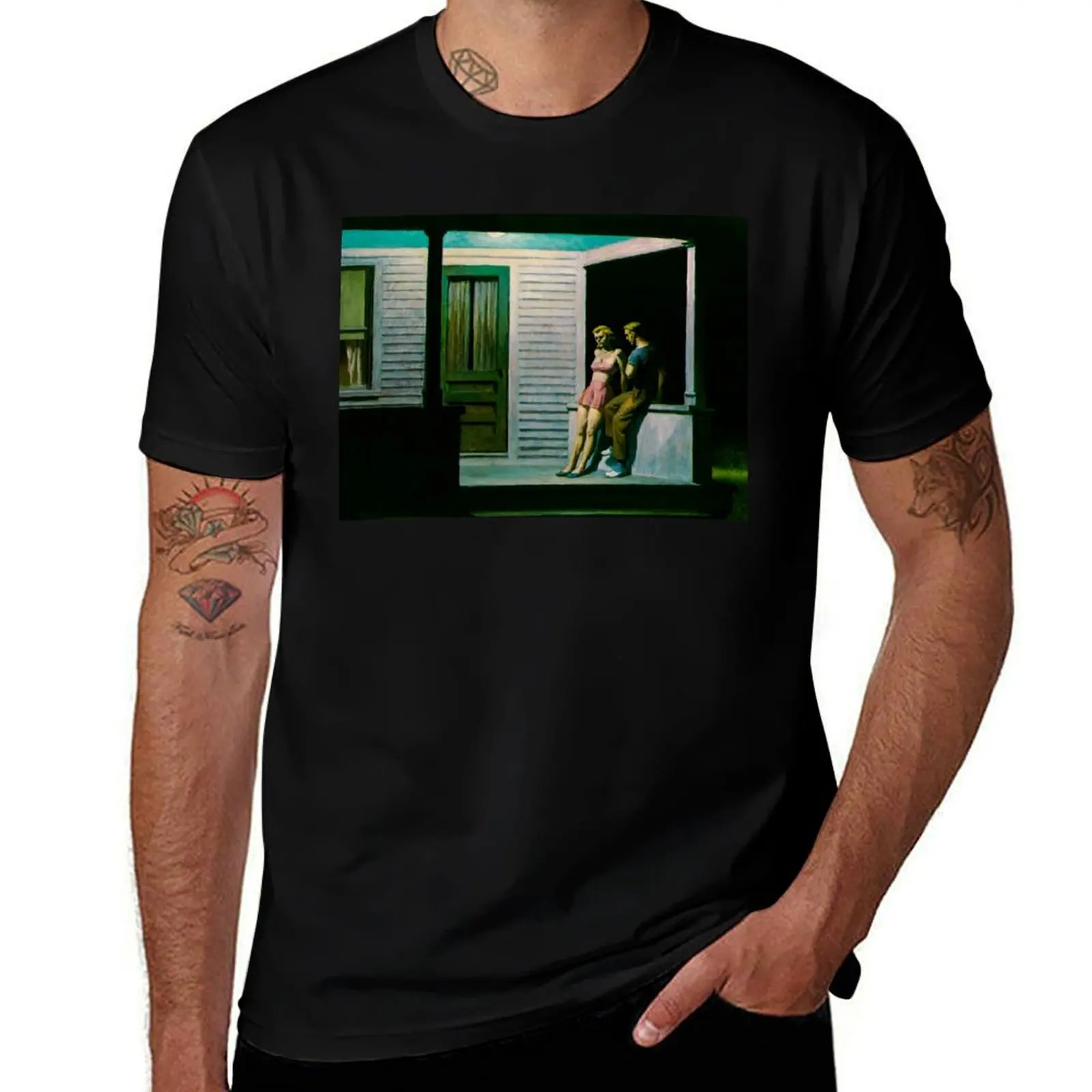 Summer evening by Edward Hopper T-Shirt Casual Simple Design Short Sleeve Shirt