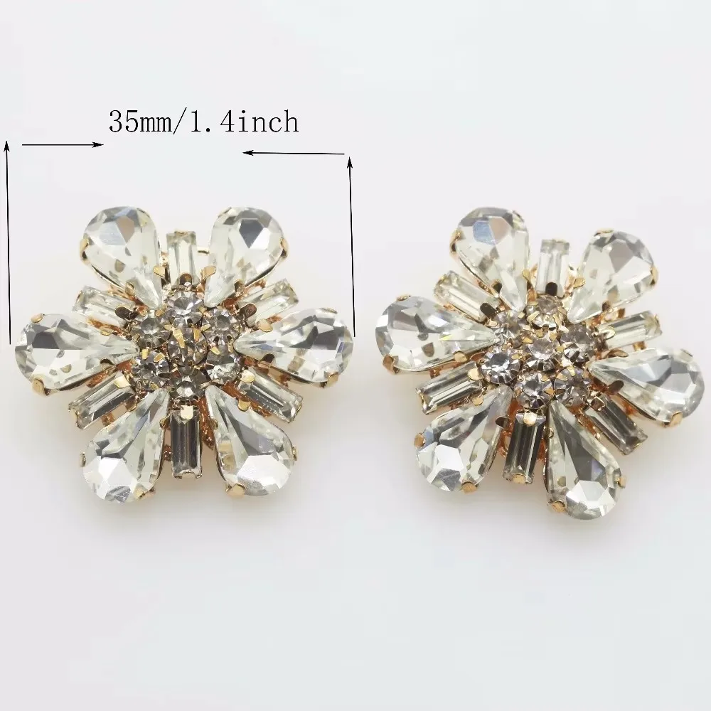 Fashion 2pcs/Lot 35mm Full Rhinestones Flower Buttons Decor accessories DIY Sewing Beautiful Button Wedding Wholesale Price