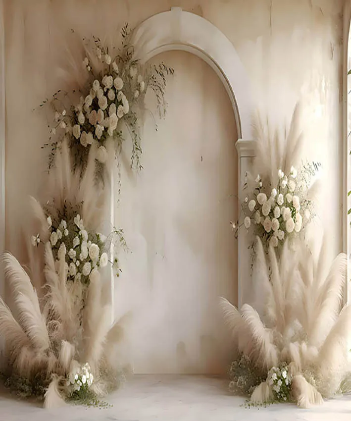 Mehofond Photography Background Boho Floral White Room Arch Adult Birthday Wedding Maternity Portrait Decor Backdrop Photo Studi