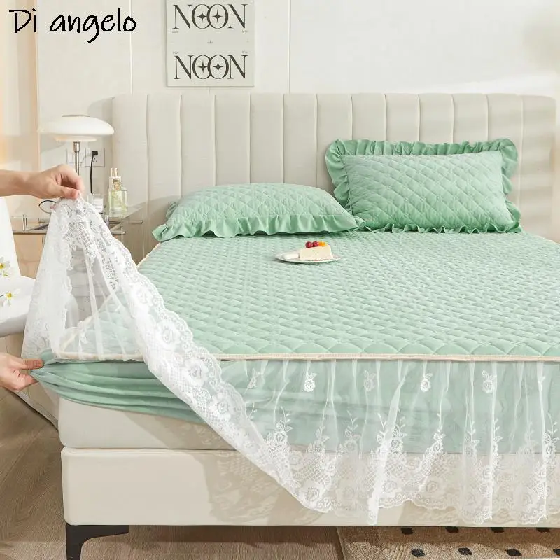 Thick Quilted Mattress Cover, Fitted Bed Sheet, Pillowcases, Topper, Air-Permeable, King and Queen, Monochromatic, #/