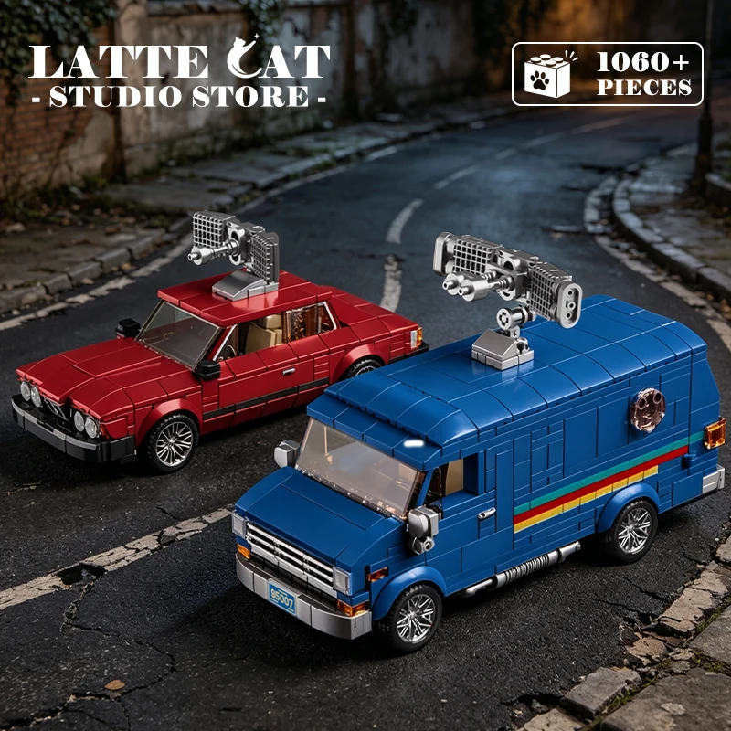 1060Pcs City Vintage Van Building Blocks Model 1:32 MOC Retro Radio Station Vehicle Bricks 80s Car Assembly Toys Adult Gifts NEW