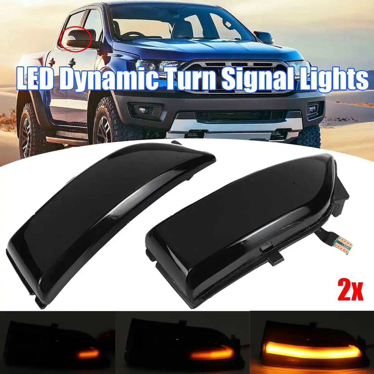 2x Dynamic LED Side Rearview Mirror Light Turn Signal Indicator Blinker Lamp For Ford Everest 2015-2019 Ranger T6 Raptor Wildtra