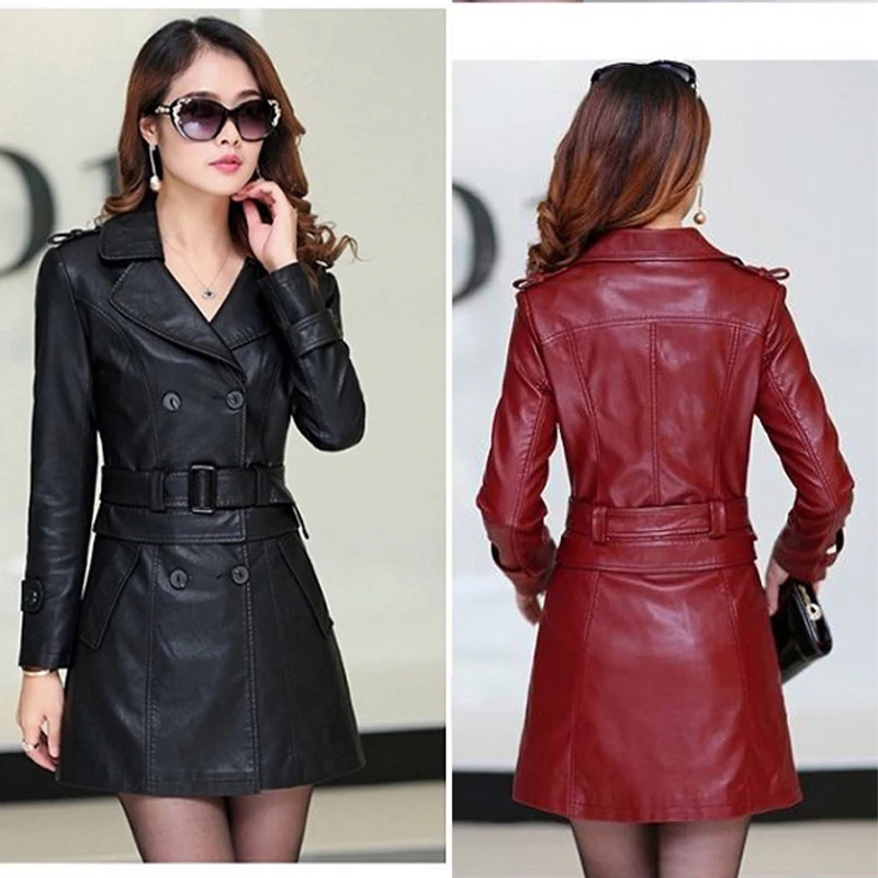 Autumn/Winter New Women\'s Wear Korean PU Leather Motorcycle Coat Women\'s Mid length Windbreaker Leather Coat