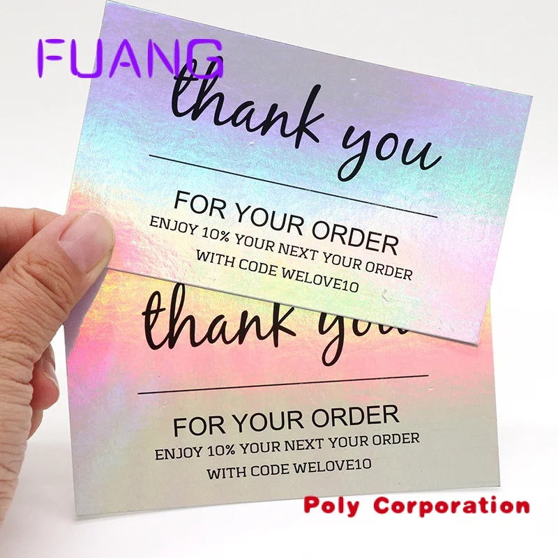 Custom  Customized Elegant Luxury Trendy Color Holo Thank you Business Holographic Cards Custom With logo