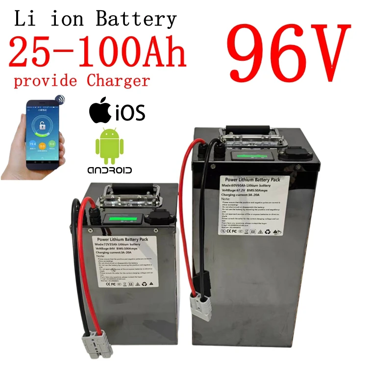 Batterie lithium-ion 96V, 50Ah, 80Ah, 100Ah, 30Ah, 40Ah, Bluetooth, BMS, 5000W, pour moteur, robot, scooter, moto, AGV