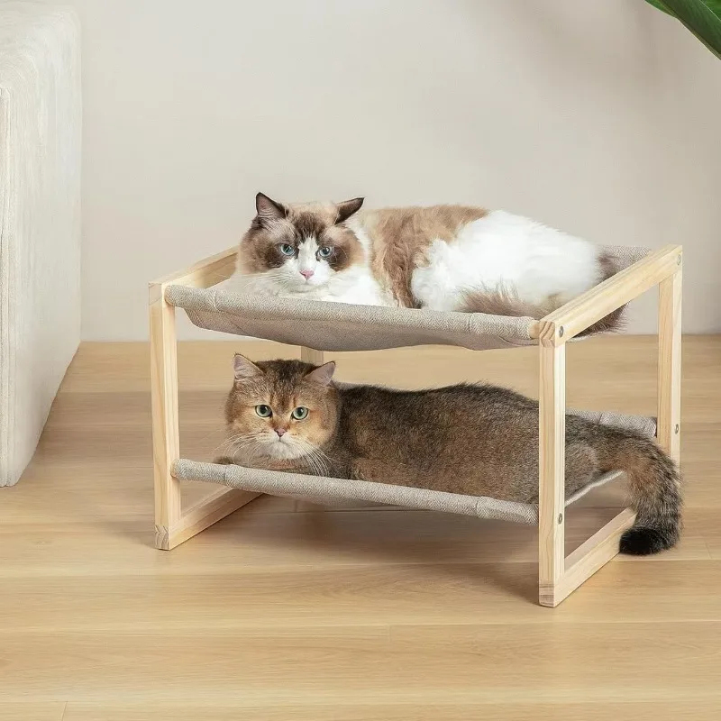 

Деревянная двухъярусная кровать-гамак для кошек и собак, подвесная двухъярусная кровать для домашних животных, приподнятая кровать для кошек на окно