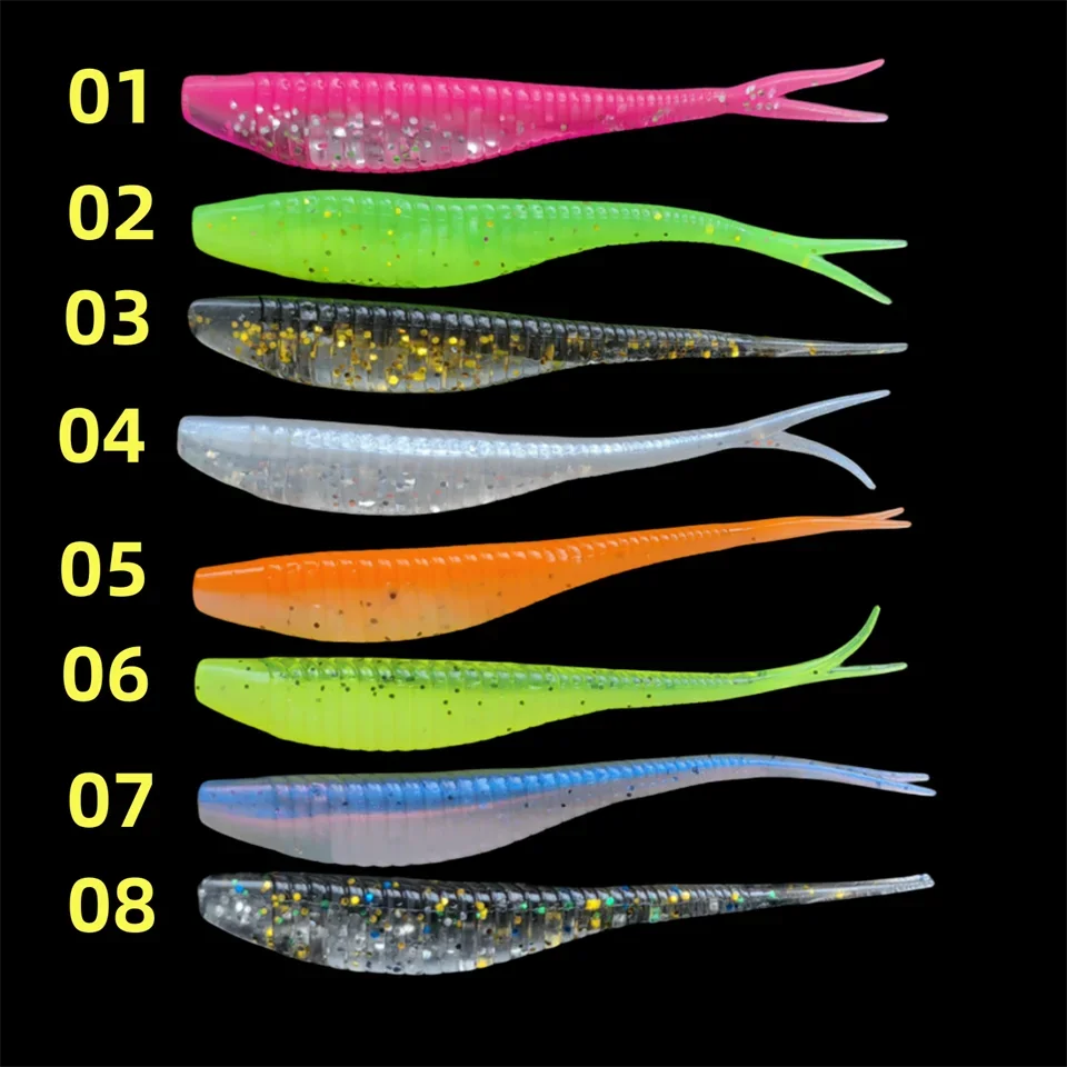 MUKUN 10PCS New Fishing Lure Jerk Shad Bait Split Tail Minnow Crankbait 70mm 1.8g Soft Plastic Swimbait for Bass Fishing