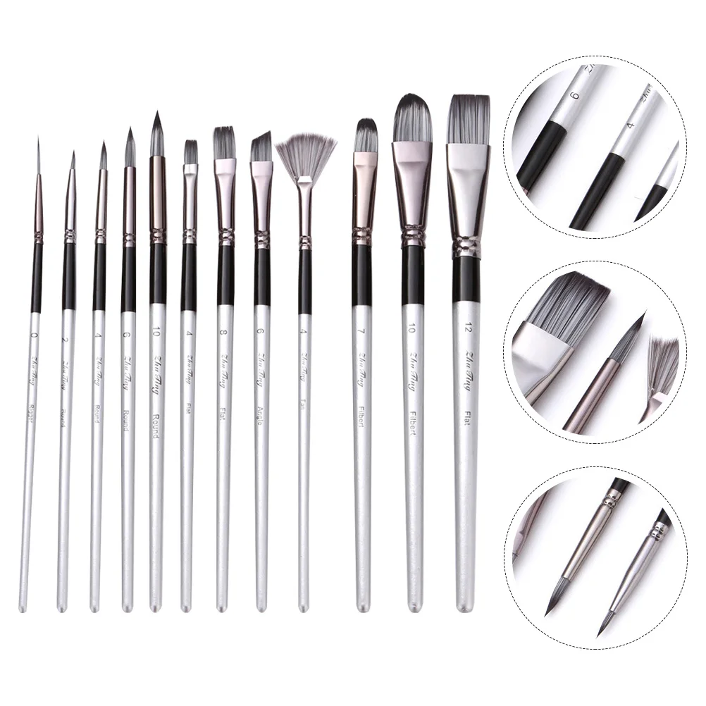 

12 Pcs Paint Brush Set Lightweight Portable Painting Supplies Art Student Accessories Nylon Hair Watercolor Brushes Kit