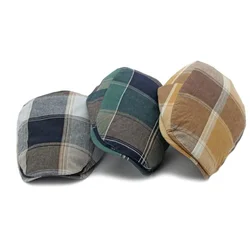Four Seasons Cotton Plaid Print Newsboy Caps Flat Peaked Cap Men and Women Painter Beret Hats 138