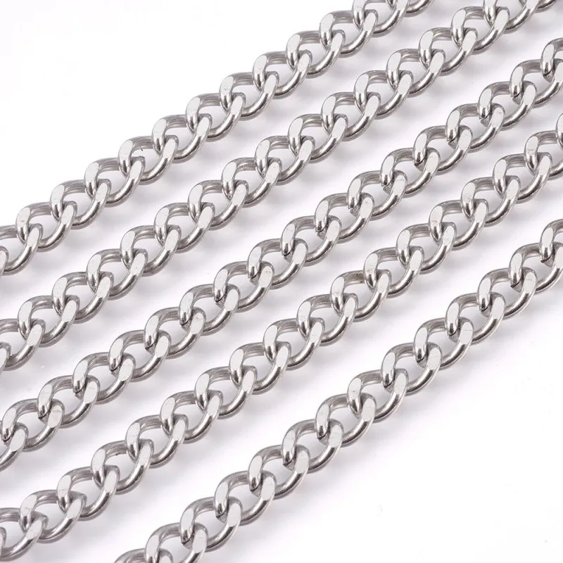 10 m/lot 304 Stainless Steel Curb Chains 2/3/3.5 /4.5/5/6/7/7.5mm, Unwelded Chain for jewelry making, Stainless Steel Color F80