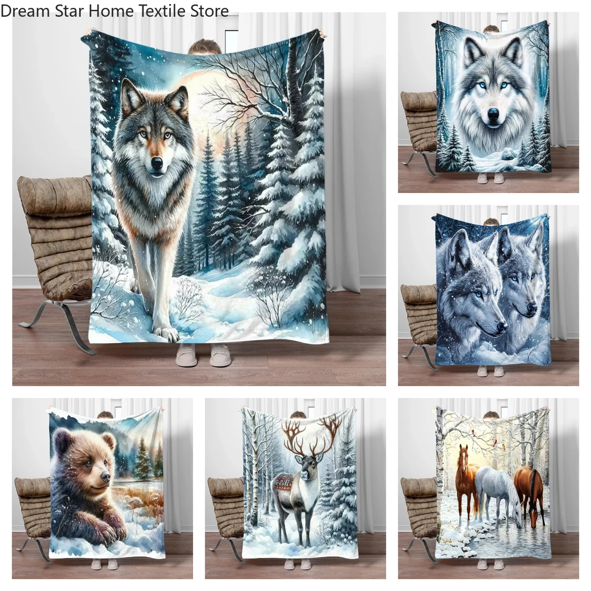 

Cartoon Animal Wolf Flannel Throw Blanket Home Sofa Lunch Break Blankets for Bed Children Student Blanket Nap Cover Kids Gift