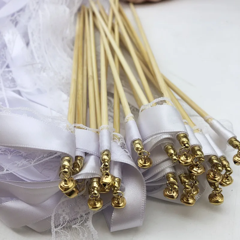 10/20/30/50Pcs สีขาวริบบิ้น Wands Stick Bell ลูกไม้ Streamer Fairy ริบบิ้น Sticks วันเกิดจัดเลี้ยงงานแต่งงานตกแต่ง