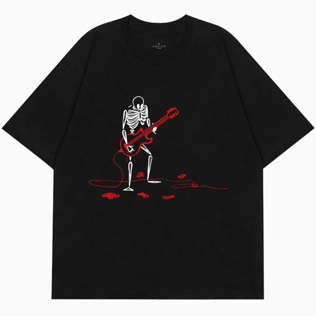 Хэллоуин Череп Гитара Графическая футболка Летняя мода Досуг Высококачественная дышащая мужская и женская футболка из чистого хлопка Y2K