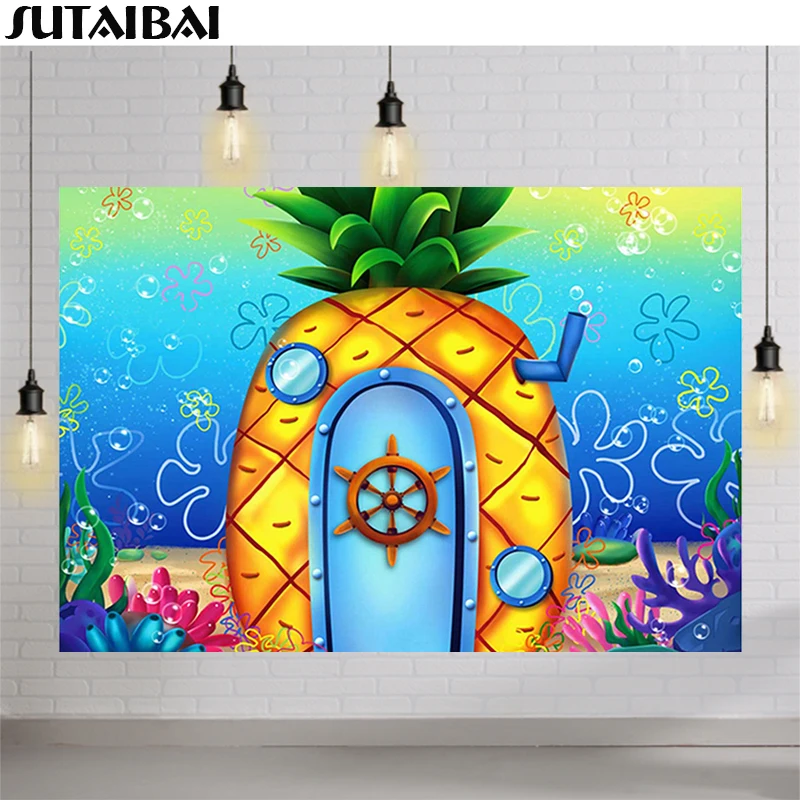 Underwater Cartoon Animation Theme Photography Backdrop Children Happy 1st Birthday Party Decoration Banner Photo Background