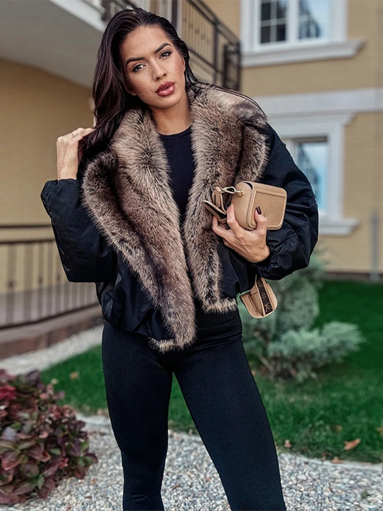 Módní PU kožená krátká bunda s kožešinovým límcem, kontrastní dvouřadý teplý kabát, dámský podzim/zima 2025, nové svrchní oblečení - náhled 6