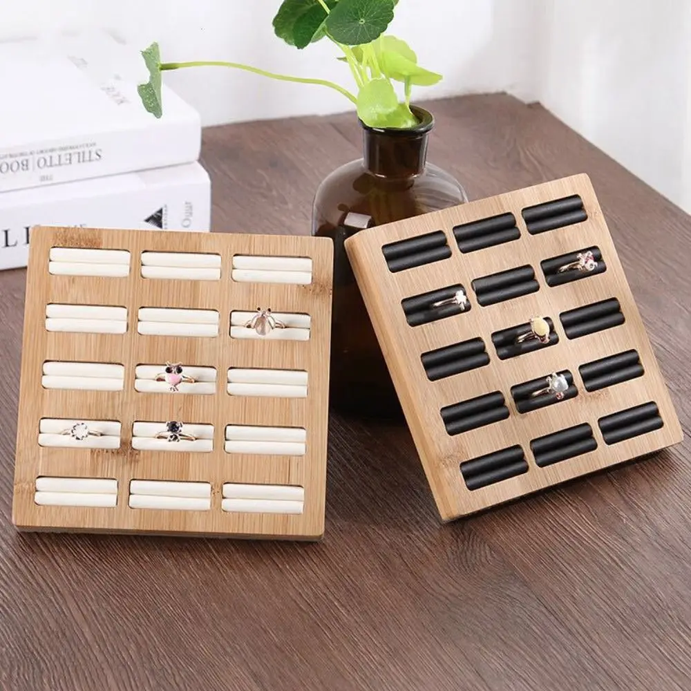 

15 Grids Ring Storage Tray Wooden Support Stand Jewelry Display Rack Velvet Lining Display Plate Jewelry Earrings Organizer
