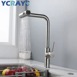 YCRAYS Black Kitchen Faucets Gray Pull Out Rotation Waterfall Stream Sprayer Head Sink Mixer Brushed Nickle Water Tap Accessorie