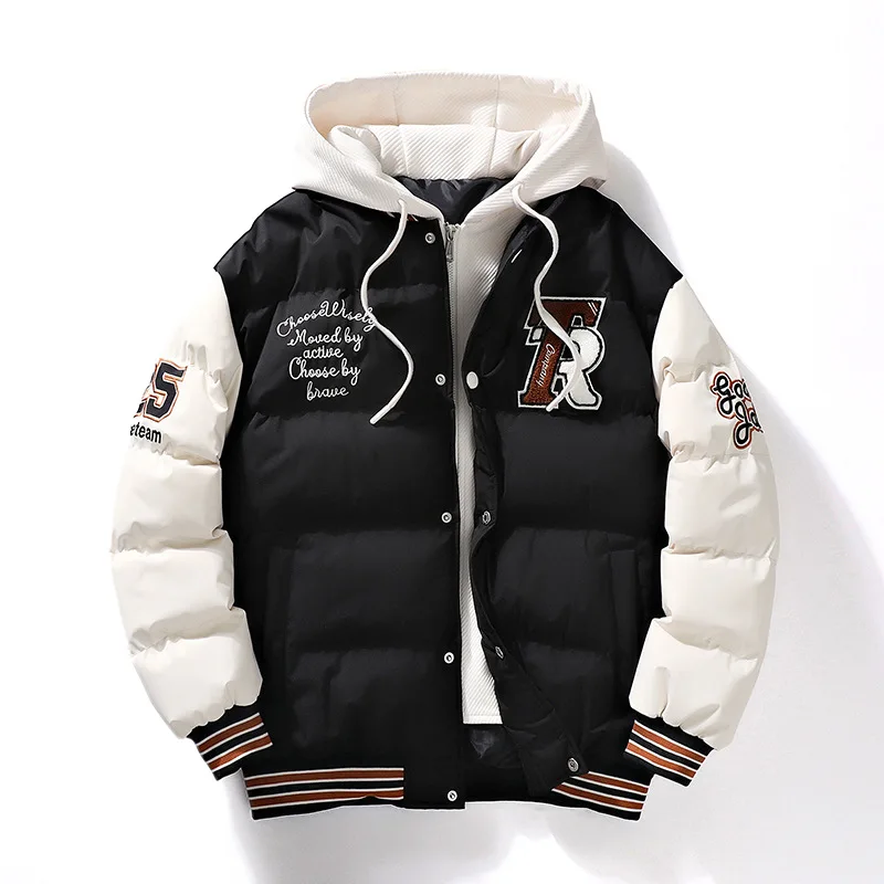 Winter Jacket Men's Two-piece  Hooded Cotton College Style Large Size Warm Baseball Varsity Jacket