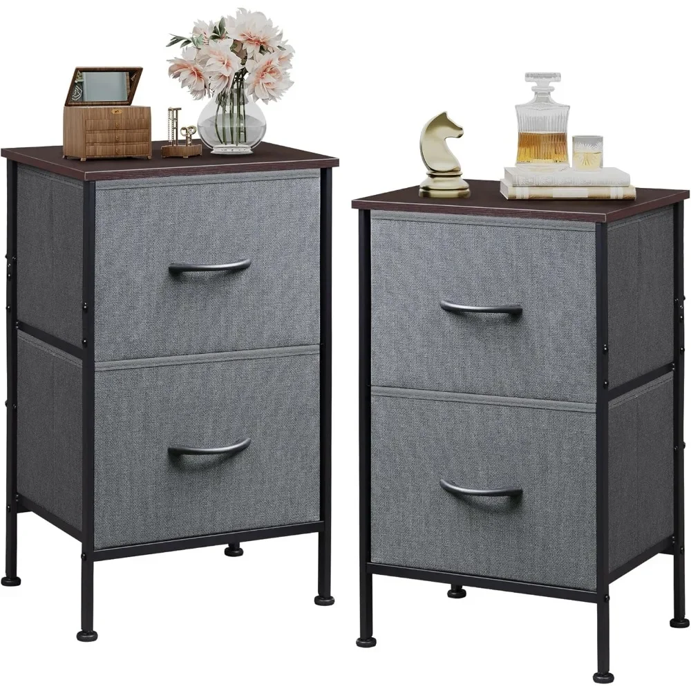 Night Stand Set 2, Dresser and Nightstand Sets, Nightstands for Bedroom with 2 Fabric Drawer, End Tables Bedroom Furniture