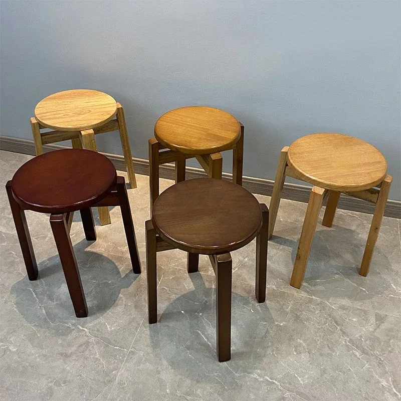 

Solid Wood Round Stool Wooden Ottomans Household Modern Simple Folding Dining Table Stools Solid Wood Dining Chairs Benches