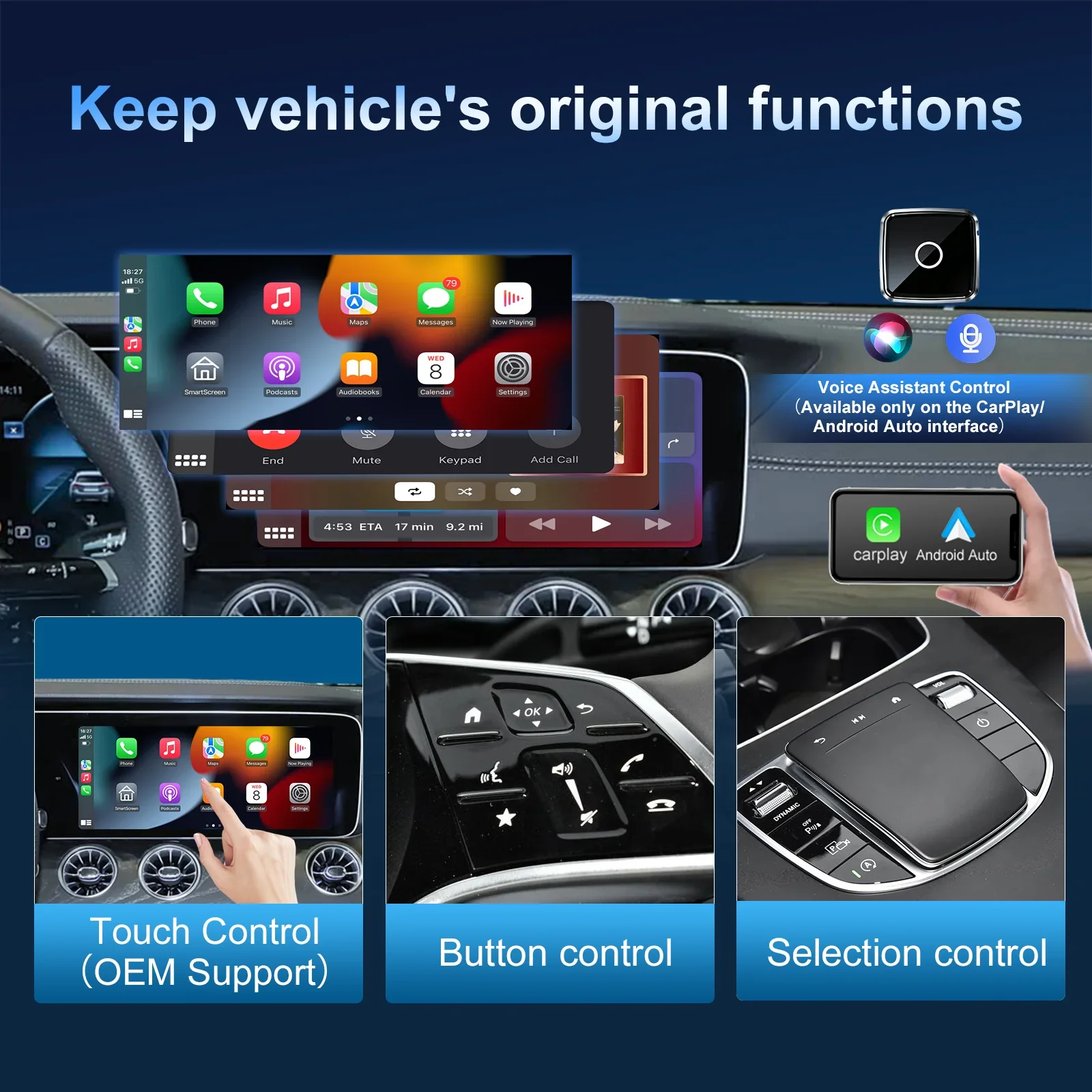 AUTOABC New 2in1 Wireless CarPlay Dongle Android Auto Adapter AI Smart Box Car Intelligent Systems For Car With Wired CarPlay