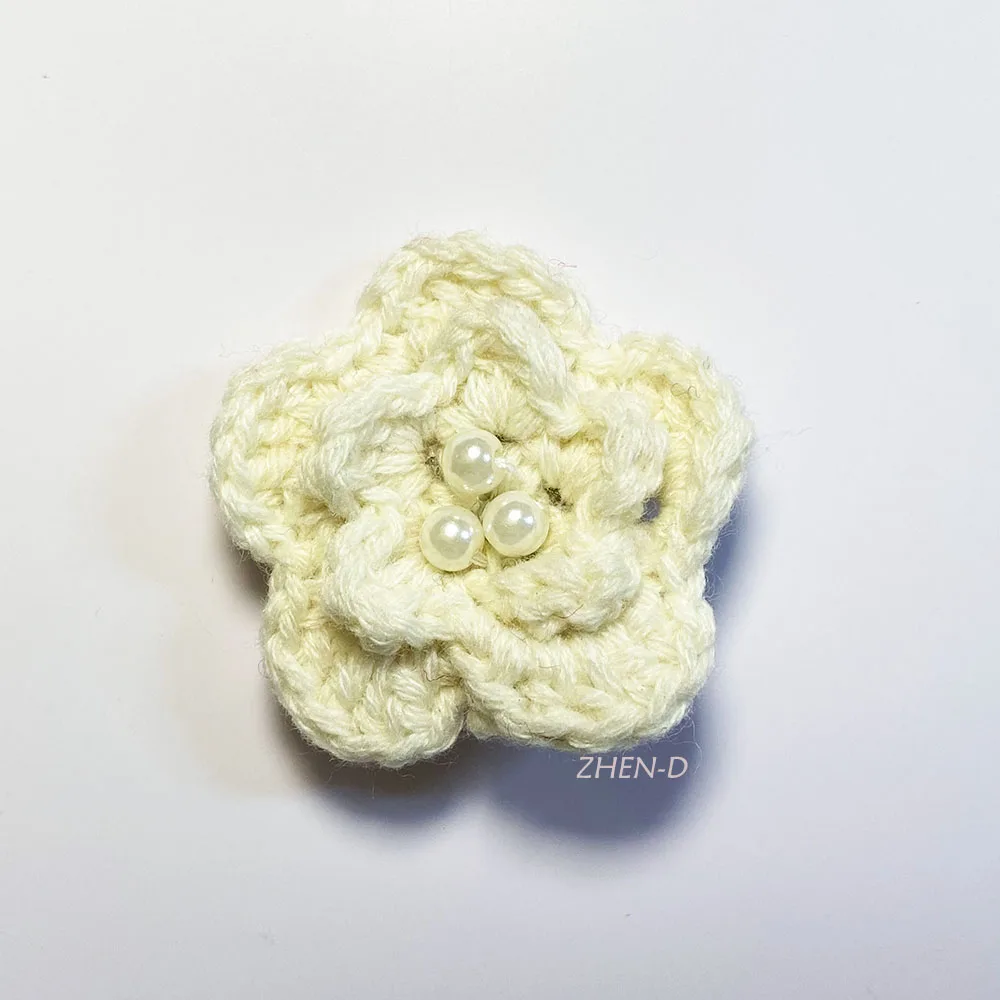 ZHEN-D 100% Handmade Faux Cashmere Artificial pearls Wool Crochet Flowers 3D Hand-knitted Brooch Pin Sweater Clothes Decoration