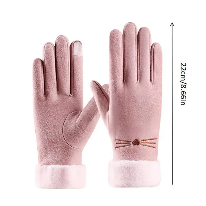 Warme Winterhandschuhe für Damen, winddicht, mit niedlichem Katzenmotiv und kältebeständigen Eigenschaften, dickes Fellfutter und Touchscreen-Funktion. – Detail 5