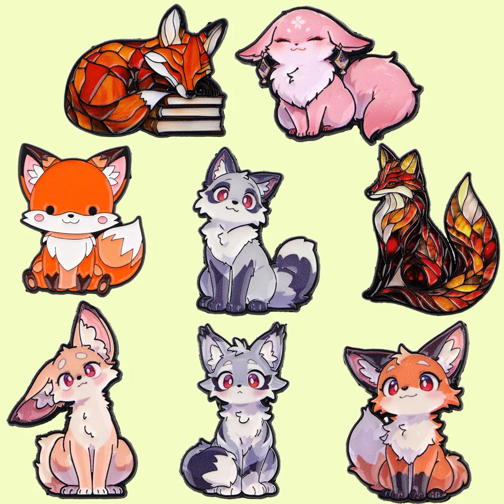 Cute Colorful Fox Jewelry Pins for Backpacks Lapel Enamel Pins and Brooches for Woman Men Bags Badge Friend for Gifts