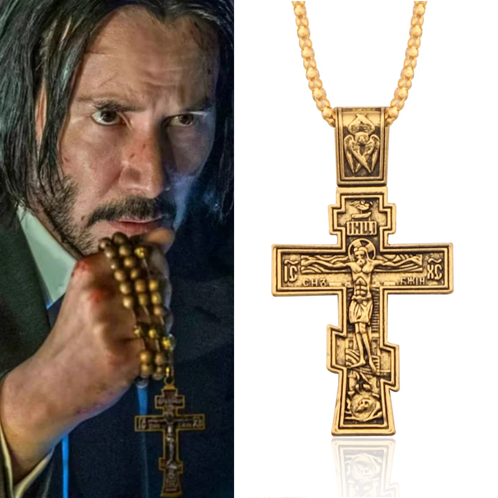 John Wick 4 Baba Yaga Jesus Necklace Cross Pendant Alloy Metal Cosplay Necklaces Jewelry Accessories Gifts