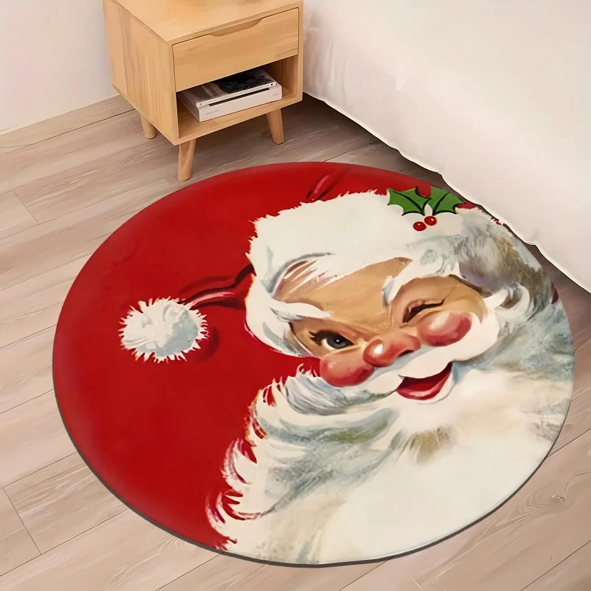 Tunnel Visual Circular Area Rug, Polar Express Train Winter Holiday Pattern Non Slip Washable Floor Mat, Decor for Living Room