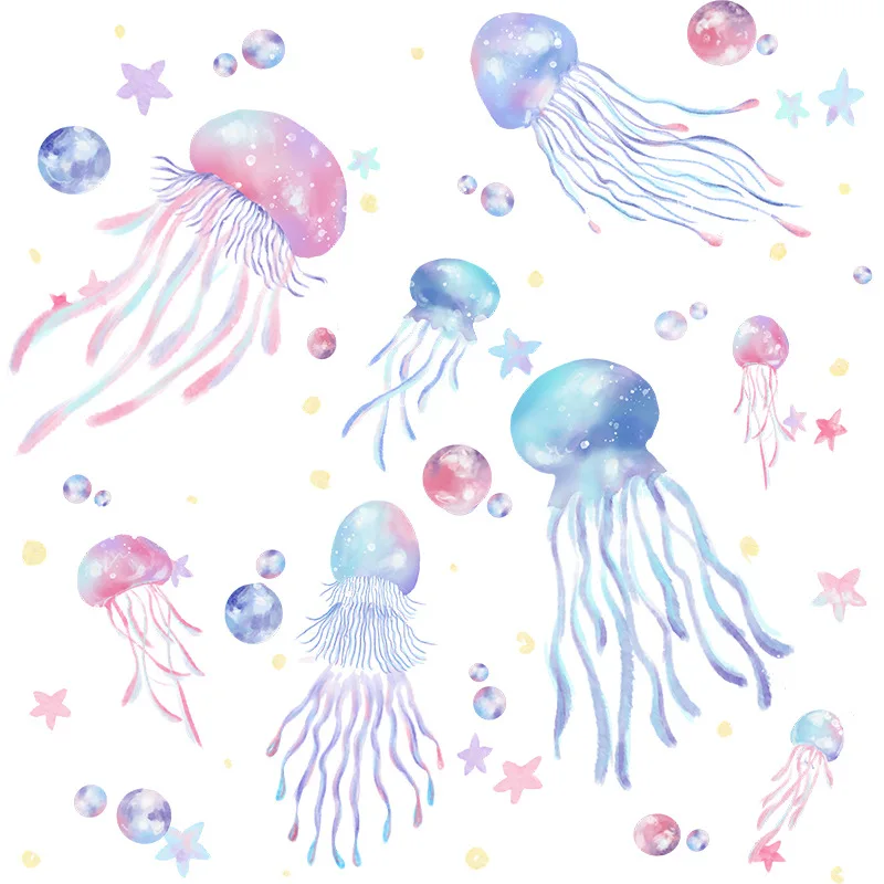 Jellyfish Vinyl Tile Child Wall Sticker For Baby Room Decoration Bathroom Accessories Adhesive Wallpaper  Wall Decor Room Decor